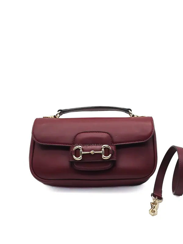 Gucci Horsebit 1955 East West Shoulder Bag in Rosso Ancora Calfskin Leather and Light Gold Hardware