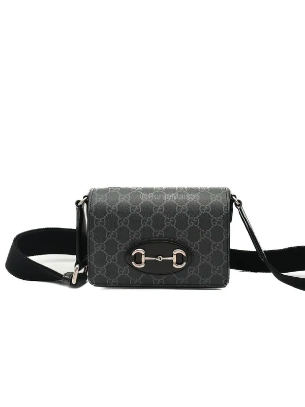Gucci Horsebit 1955 Mini Shoulder Bag in Black GG Supreme Coated Canvas