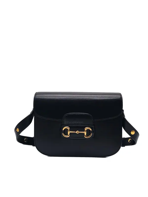 Gucci Horsebit 1955 Shoulder Bag Medium in Black Calfskin Leather