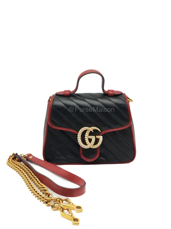 Gucci Mini Torchon Top Handle Shoulder Bag in Black GG Marmont Matelasse Calfskin Leather