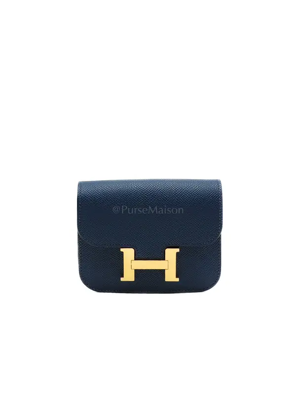 Hermes Constance Slim Wallet in Bleu Saphir Epsom Leather Gold Hardware Stamp B(2023)