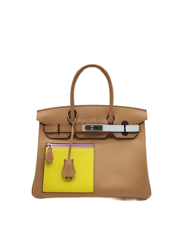 Hermès Birkin 30 Colormatic Chai/Lime/Blue Brume/Cassis Swift Leather Palladium Hardware Stamp U(2022)