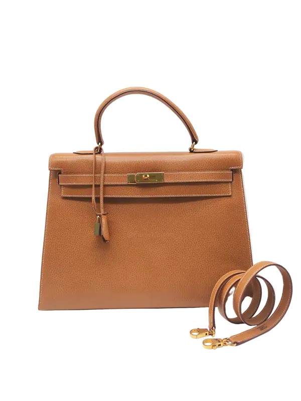 Hermes Kelly 35 in Gold Ardennes Leather Gold Hardware Stamp X Circle (1994)