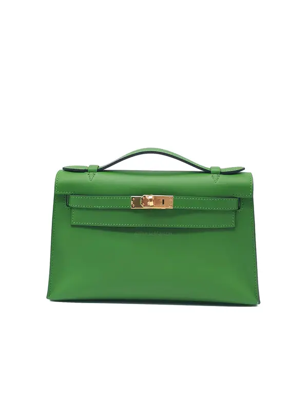Hermes Kelly Pochette in Vert Yucca Swift Leather Gold Hardware Stamp B (2023)