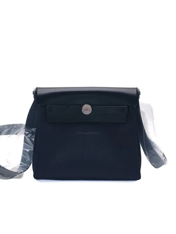Hermes Mini Herbag Zip RT 20 in Blue Indigo Canvas & Noir Leather Palladium Hardware Stamp G (2026)