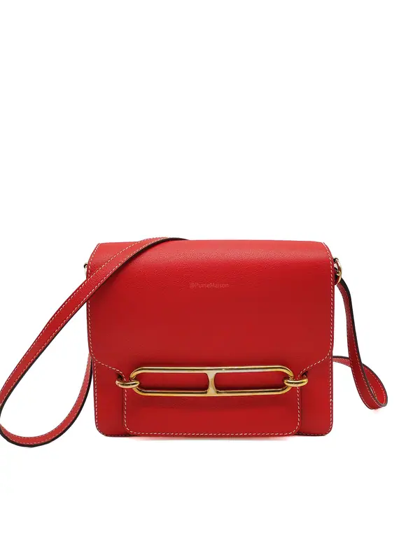 Hermes Roulis 23 in Geranium Evercolor Leather and Gold Hardware Stamp D (2019)
