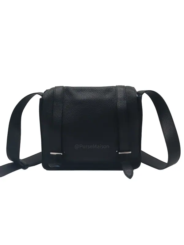 Hermes Steve Messenger Bag in Noir Taurillon Clemence Leather and Palladium Hardware Stamp Square Q (2013)