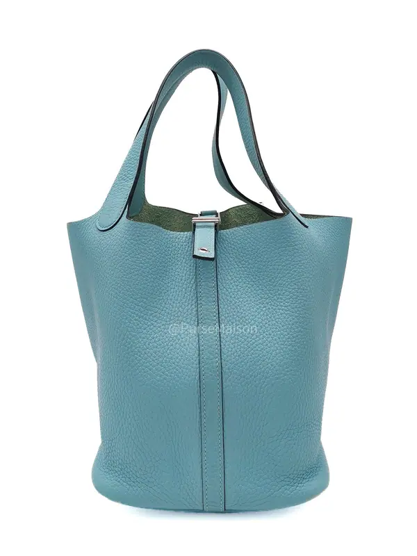 Hermes Picotin 22 Blue Atoll Taurillon Clemence Leather and Palladium Hardware Stamp A (2017)