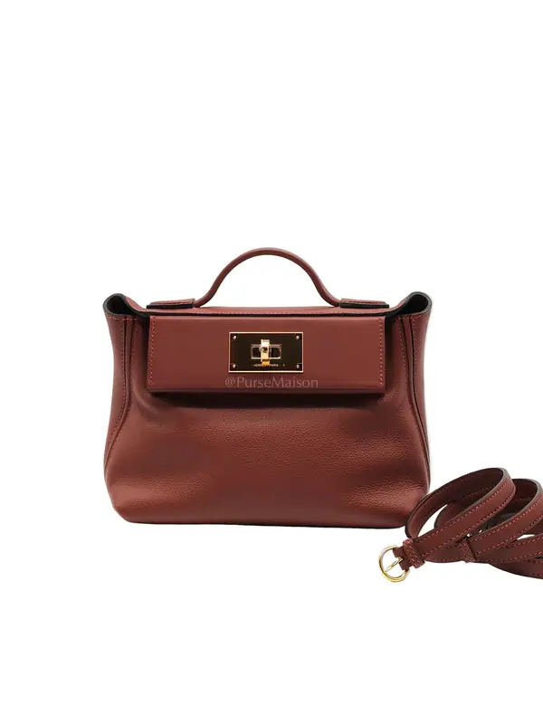 Hermes 24/24 Mini in Rouge H Evercolor Leather and Gold Hardware Stamp W (2024)